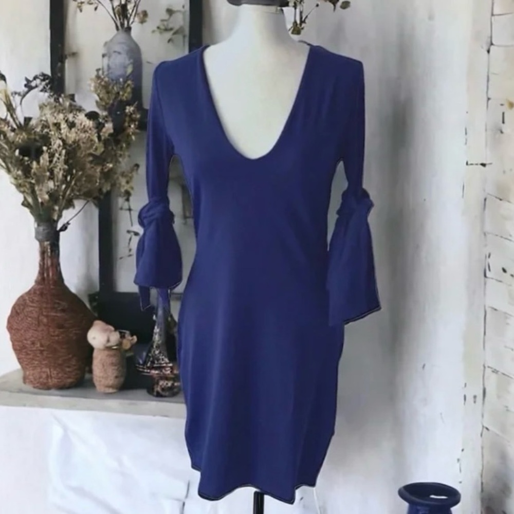 Susana Monaco Deep Sea Blue Bell Sleeve Dress By Revolve - Picture 4 of 15